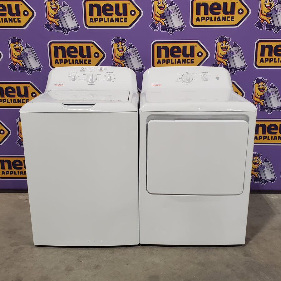 Hotpoint® 4.0 cu. ft. Capacity Washer with Cold Plus and Water Level Control HTW265ASWWW - Scratch & Dent (Minor) and Hotpoint® 6.2 cu. ft. vented Electric Dryer with Auto Dry 16138 - HTX26EASWWW - Scratch & Dent (Moderate)