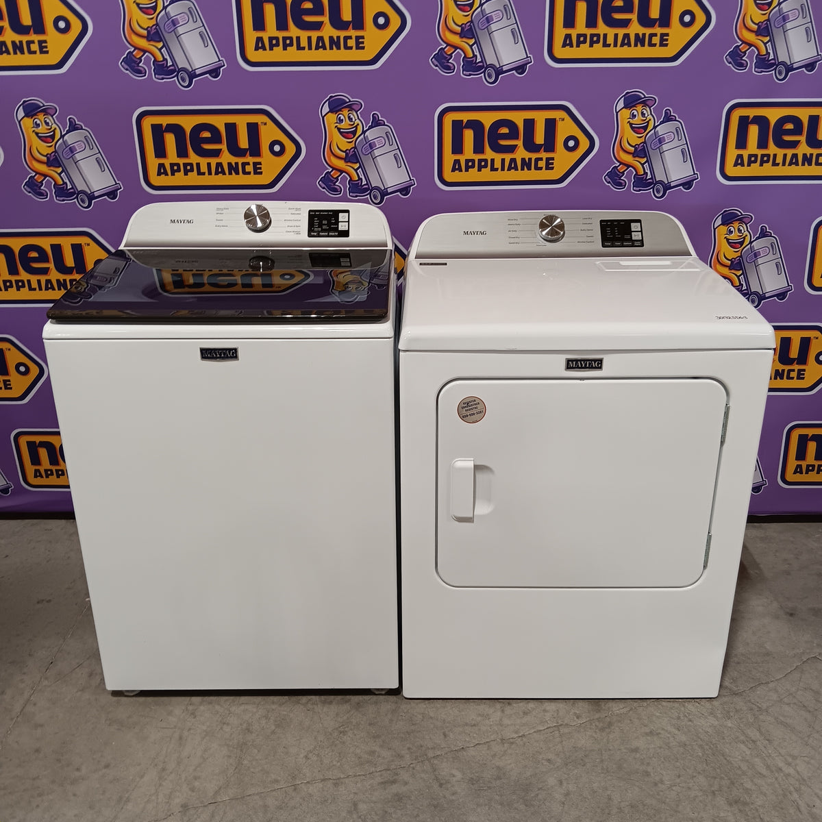 Maytag Top Load 4.8 cu ft Washer with Deep Fill and Slow-Close Glass Lid MVW6200KW - Scratch & Dent (Major) and Maytag 7.0 cu. ft Top Load Gas Dryer with Moisture Sensing 16192 - MGD6200KW - Scratch and Dent (Moderate)