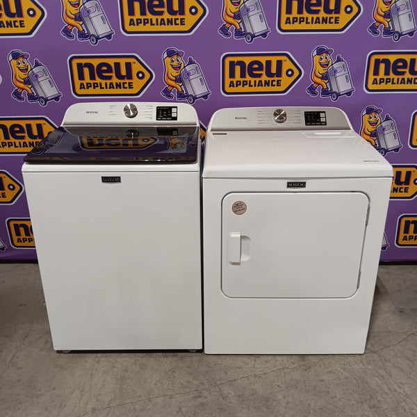 Maytag Top Load 4.8 cu ft Washer with Deep Fill and Slow-Close Glass Lid MVW6200KW - Scratch & Dent (Major) and Maytag 7.0 cu. ft Top Load Gas Dryer with Moisture Sensing 16192 - MGD6200KW - Scratch and Dent (Moderate)