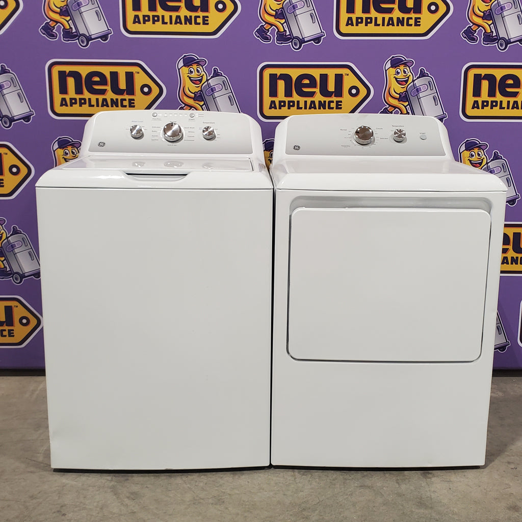GE® 4.3 cu. ft. Capacity Washer with Stainless Steel Basket GTW385ASWWS - Certified Refurbished and GE® 7.2 cu. ft. Capacity Electric Dryer with Up To 120 ft. Venting and Reversible Door 16081 - GTD38EASWWS - Certified Refurbished