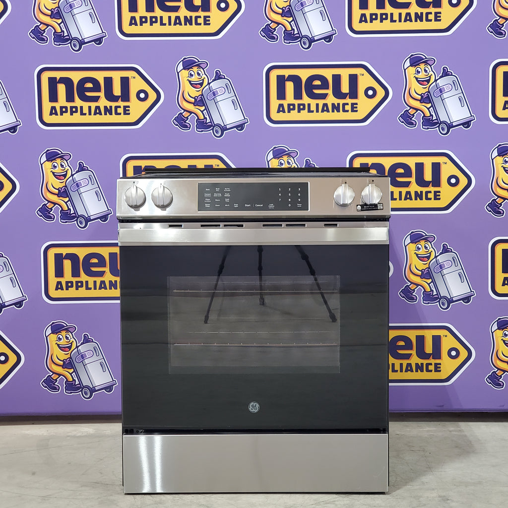 Pictures of GE® Fingerprint Resistant Stainless 30" Slide-In Electric Convection Range with No Preheat Air Fry and EasyWash™ Oven Tray GRS60LAVFS - Open Box - Neu Appliance Outlet - Discount Appliance Outlet in Austin, Tx