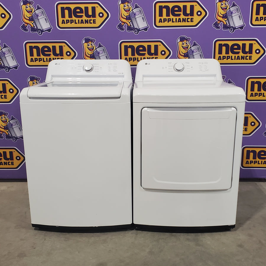 LG Top Load 4.1 Cu. Ft. Washer with TurboDrum Technology in White WT6105CW - Certified Refurbished and LG 7.3 Cu. Ft.  Electric Rear Control Ultra Large Capacity Dryer in White with Sensor Dry 16109 - DLE6100W - Open Box