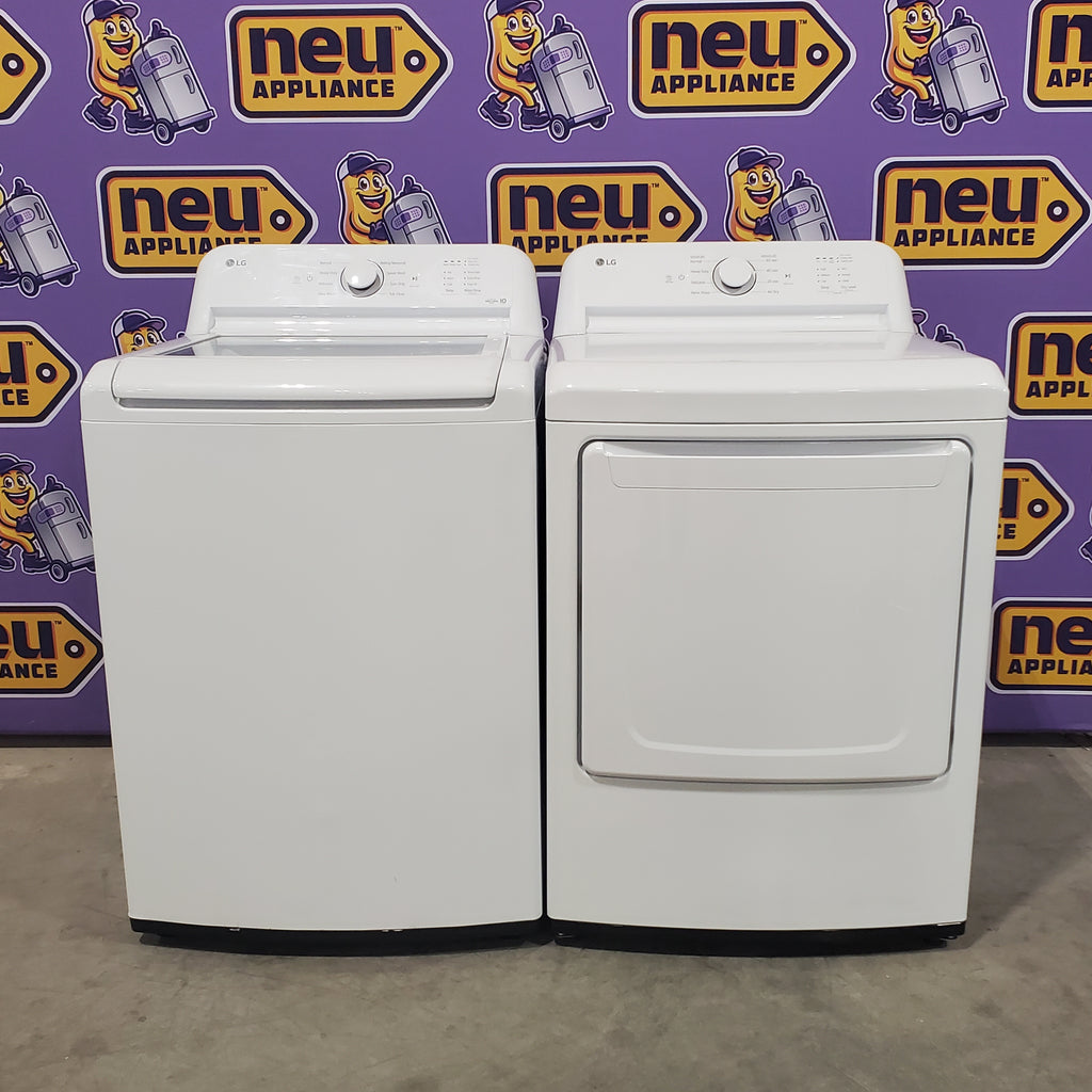 Pictures of LG Top Load 4.1 Cu. Ft. Washer with TurboDrum Technology in White WT6105CW - Certified Refurbished and LG 7.3 Cu. Ft. Electric Rear Control Ultra Large Capacity Dryer in White with Sensor Dry 16109 - DLE6100W - Open Box - Neu Appliance Outlet - Discount Appliance Outlet in Austin, Tx