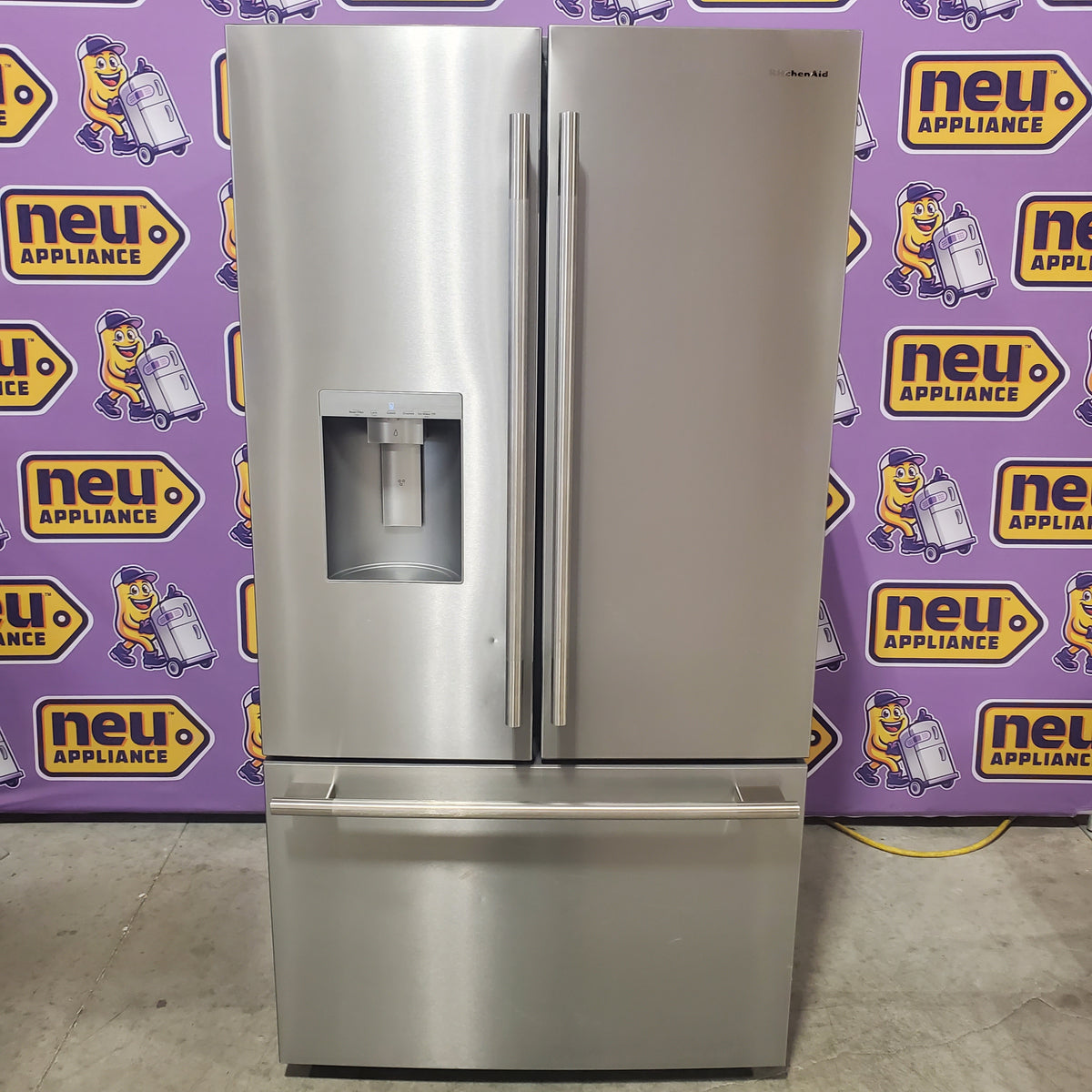 KitchenAid 36 in. 30 cu. ft. Standard Depth French Door Refrigerator in PrintShield Stainless with Exterior Water and Ice KRFF436SPS - Scratch & Dent (Minor)