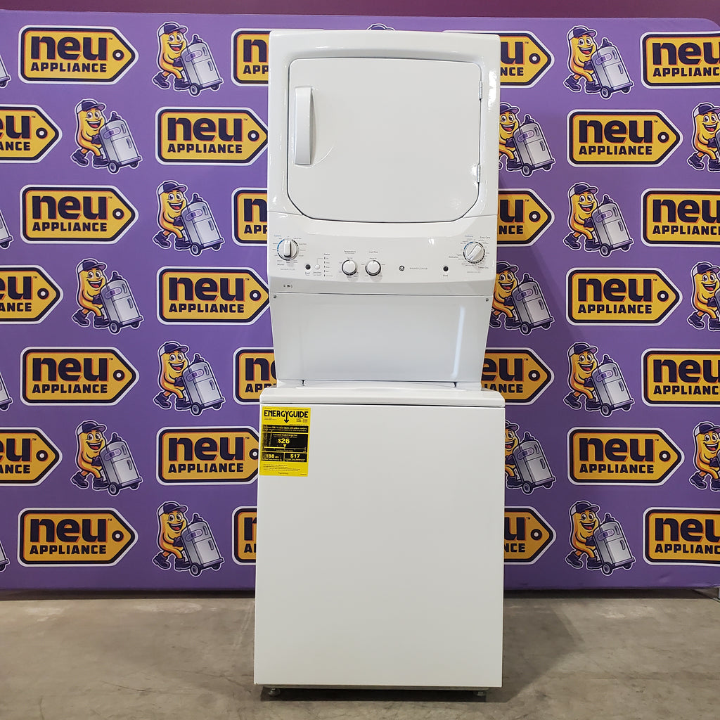 Pictures of GE Unitized Spacemaker® 3.8 cu. ft. Capacity Washer with Stainless Steel Basket and 5.9 cu. ft. Capacity Electric Dryer GUD27ESSMWW - Open Box - Neu Appliance Outlet - Discount Appliance Outlet in Austin, Tx