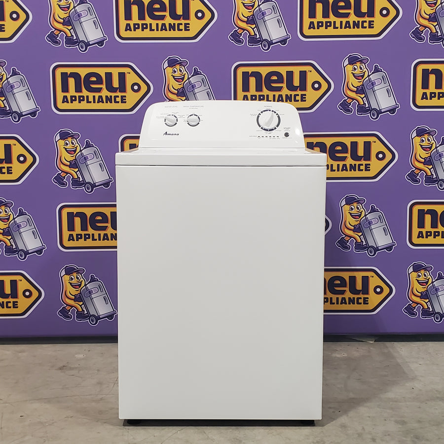 Amana Top Load 3.5 Cu. Ft. Washer with Dual Action Agitator, Porcelain Tub, and Late Lid Lock NTW4516FW - Open Box