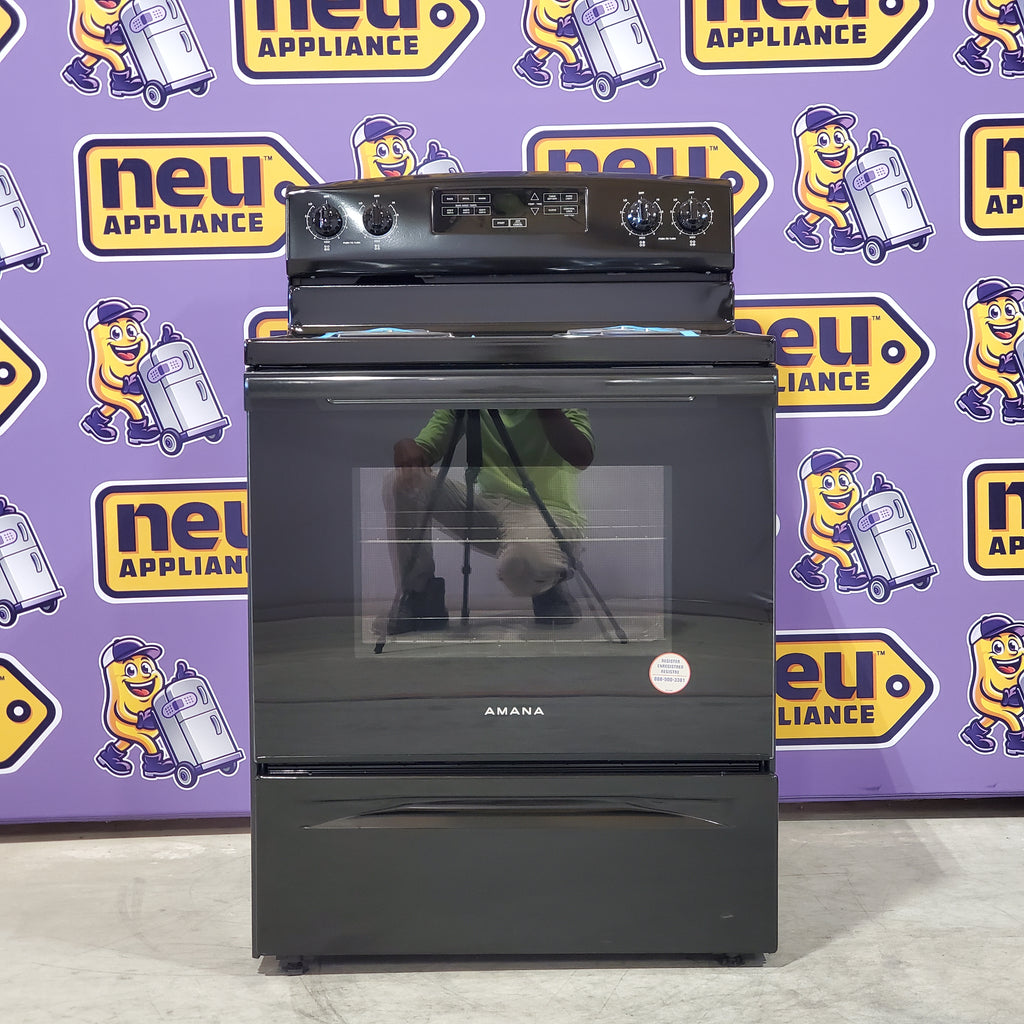 Pictures of Amana 30-inch Electric Range with Temp Assure Cooking System in Black ACR4303MFB8 - Open Box - Neu Appliance Outlet - Discount Appliance Outlet in Austin, Tx