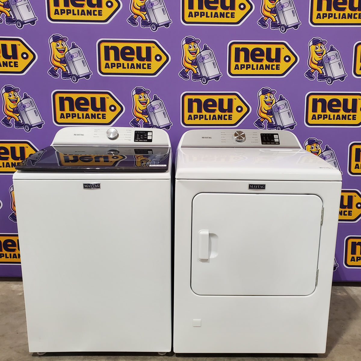 Maytag Top Load 4.8 cu ft Washer with Deep Fill and Slow-Close Glass Lid MVW6200KW - Scratch & Dent (Moderate) and Maytag 7.0 cu ft Gas Dryer with Moisture Sensing and Quick Dry Cycle 16175 - MED6200KW - Scratch & Dent (Minor)
