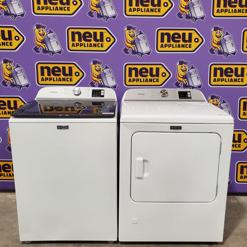 Maytag Top Load 4.8 cu ft Washer with Deep Fill and Slow-Close Glass Lid MVW6200KW - Scratch & Dent (Moderate) and Maytag 7.0 cu ft Electric Dryer with Moisture Sensing and Quick Dry Cycle 16175 - MED6200KW - Scratch & Dent (Minor)