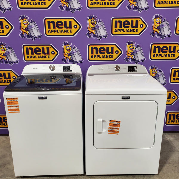 Maytag Top Load 4.8 cu ft Washer with Deep Fill and Slow-Close Glass Lid MVW6200KW - Scratch & Dent (Minor) and Maytag 7.0 cu ft Electric Dryer with Moisture Sensing and Quick Dry Cycle 16160 - MED6200KW - Scratch & Dent (Minor)