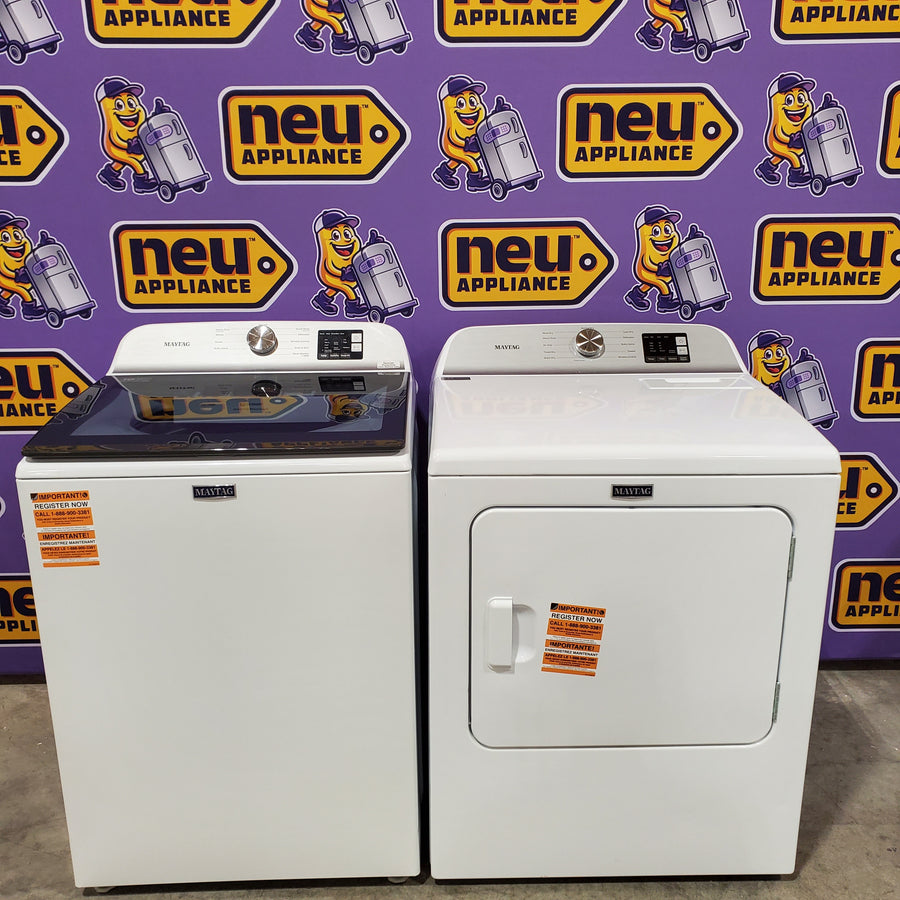 Maytag Top Load 4.8 cu ft Washer with Deep Fill and Slow-Close Glass Lid MVW6200KW - Scratch & Dent (Minor) and Maytag 7.0 cu ft Electric Dryer with Moisture Sensing and Quick Dry Cycle 16160 - MED6200KW - Scratch & Dent (Minor)