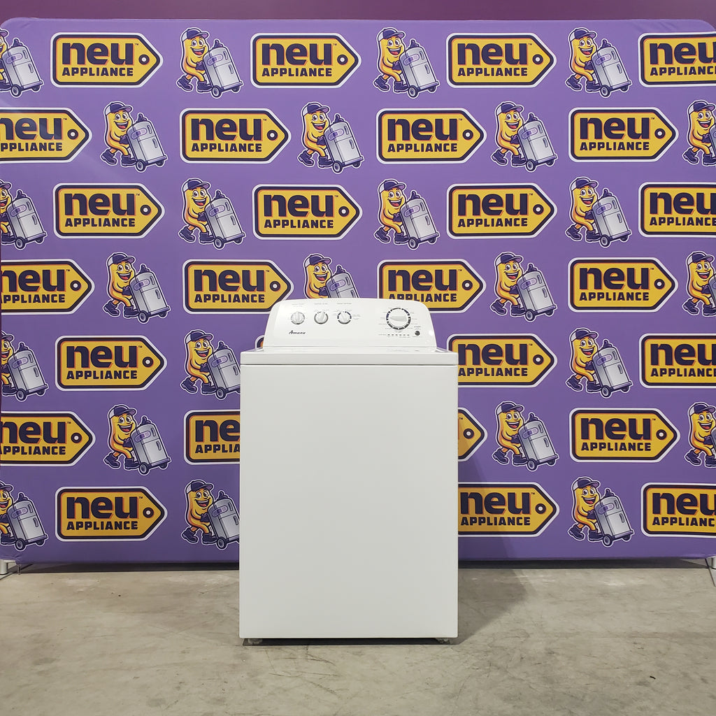 Pictures of Amana White Top Load 3.8 Cu. Ft. Washer with High Efficiency Agitator NTW4519JW and Amana White Electric 6.5 Cu. Ft. Dryer with Wrinkle Prevent Option NED4655EW - Scratch and Dent (Minor) - Neu Appliance Outlet - Discount Appliance Outlet in Austin, Tx