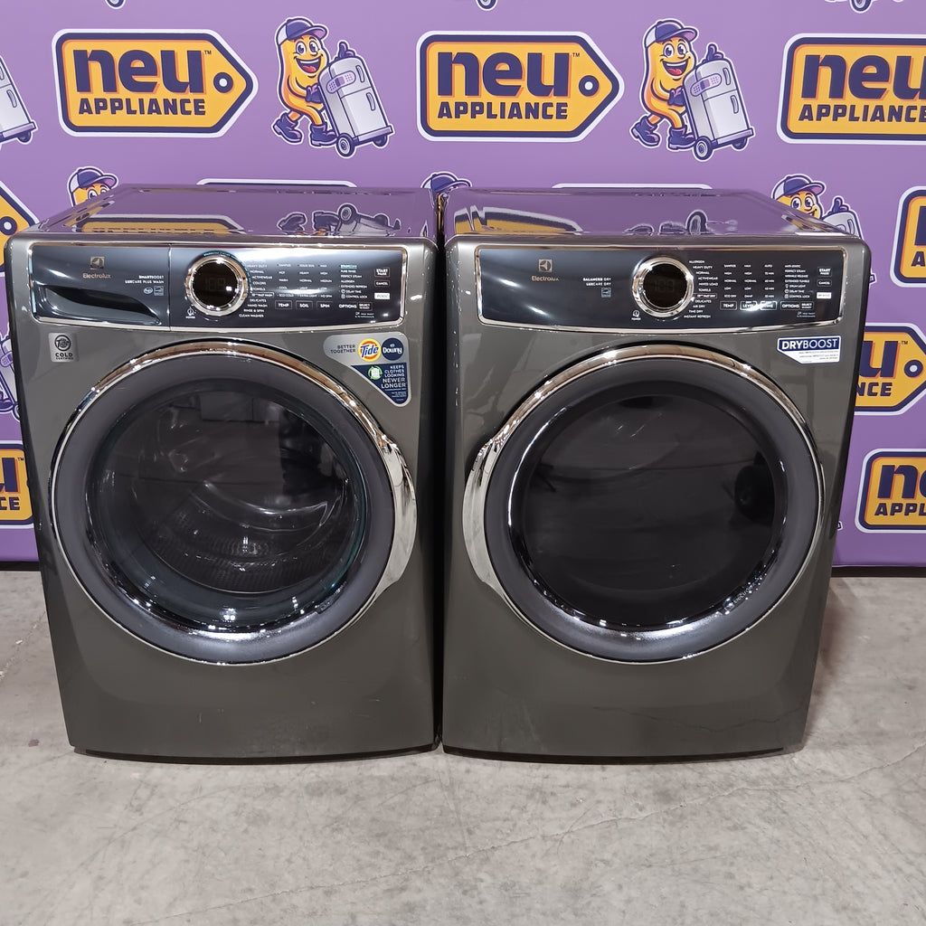 Pictures of Electrolux Titanium Front Load 600 Series 4.5 Cu. Ft. Washer with Smartboost ELFW7637AT - Scratch & Dent (Moderate) and Electrolux 8 cu. ft. vented Front Load Stackable 600 Series Electric Dryer with LuxCare Dry 16248 - ELFE7637AT - Scratch & Dent (Minor) - Neu Appliance Outlet - Discount Appliance Outlet in Austin, Tx