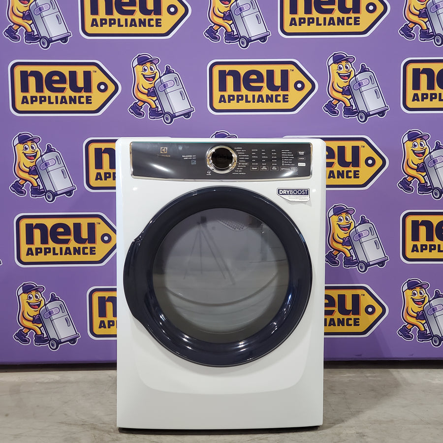 Electrolux 4.5 Cu.Ft. Stackable Front Load Washer with Steam and SmartBoost Wash System ELFW7637AW - Open Box and Electrolux 8.0 Cu. Ft. Front Load Perfect Steam™ Electric Dryer with Balanced Dry™ and Instant Refresh ELFE7626BW - Scratch & Dent (Minor)