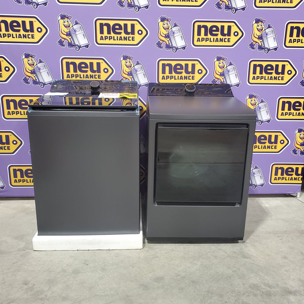 Pictures of LG 5.3 cu. ft. Smart Top Load Washer with 4-Way® Agitator and AI Sensing EasyUnload™ WT8405CB - New in Box and LG 7.3 cu. ft. Ultra Large Capacity Rear Control Electric Dryer with LG EasyLoad™ Door and TurboSteam™ 16117 - DLEX8600BE - Open Box - Neu Appliance Outlet - Discount Appliance Outlet in Austin, Tx