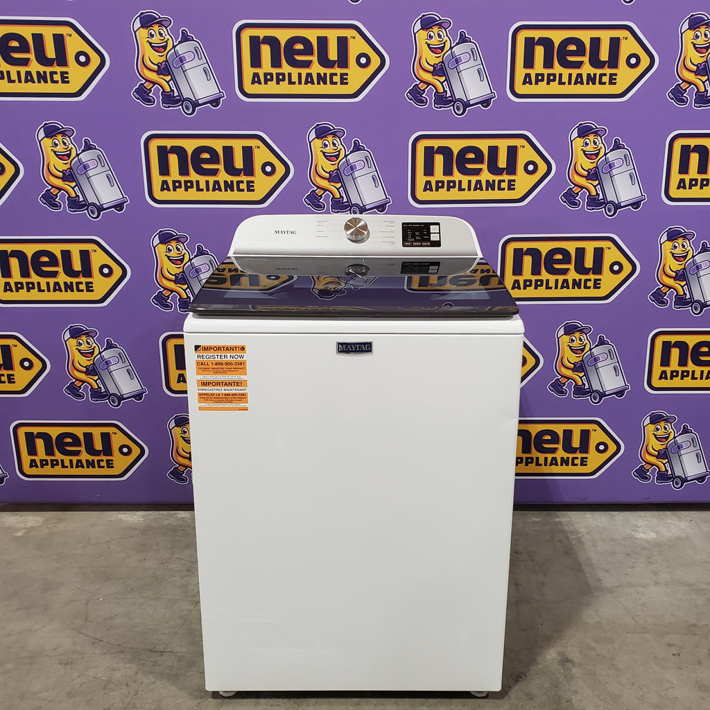 Pictures of Maytag Top Load 4.8 cu ft Washer with Deep Fill and Slow-Close Glass Lid MVW6200KW - Scratch & Dent (Moderate) and Maytag 7.0 cu ft Electric Dryer with Moisture Sensing and Quick Dry Cycle 16176 - MED6200KW - Scratch & Dent (Moderate) - Neu Appliance Outlet - Discount Appliance Outlet in Austin, Tx