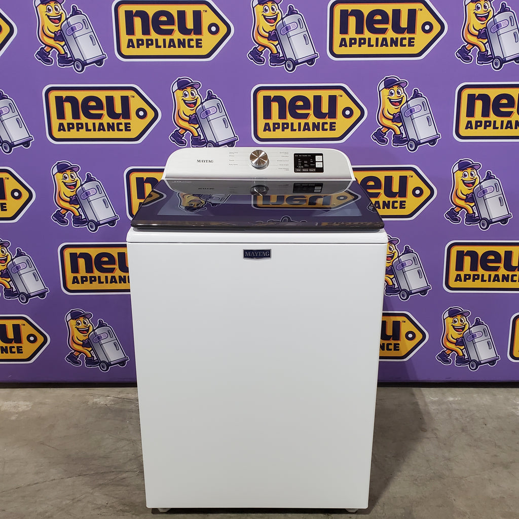 Pictures of Maytag Top Load 4.8 cu ft Washer with Deep Fill and Slow-Close Glass Lid MVW6200KW - Scratch & Dent (Minor) and Maytag 7.0 cu ft Electric Dryer with Moisture Sensing and Quick Dry Cycle 16221 - MED6200KW - Scratch & Dent (Moderate) - Neu Appliance Outlet - Discount Appliance Outlet in Austin, Tx