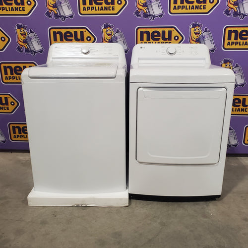 LG Top Load 4.1 Cu. Ft. Washer with TurboDrum Technology in White WT6105CW - New in Box and LG 7.3 Cu. Ft.  Electric Rear Control Ultra Large Capacity Dryer in White with Sensor Dry 16095 - DLE6100W - Scratch & Dent (Minor)