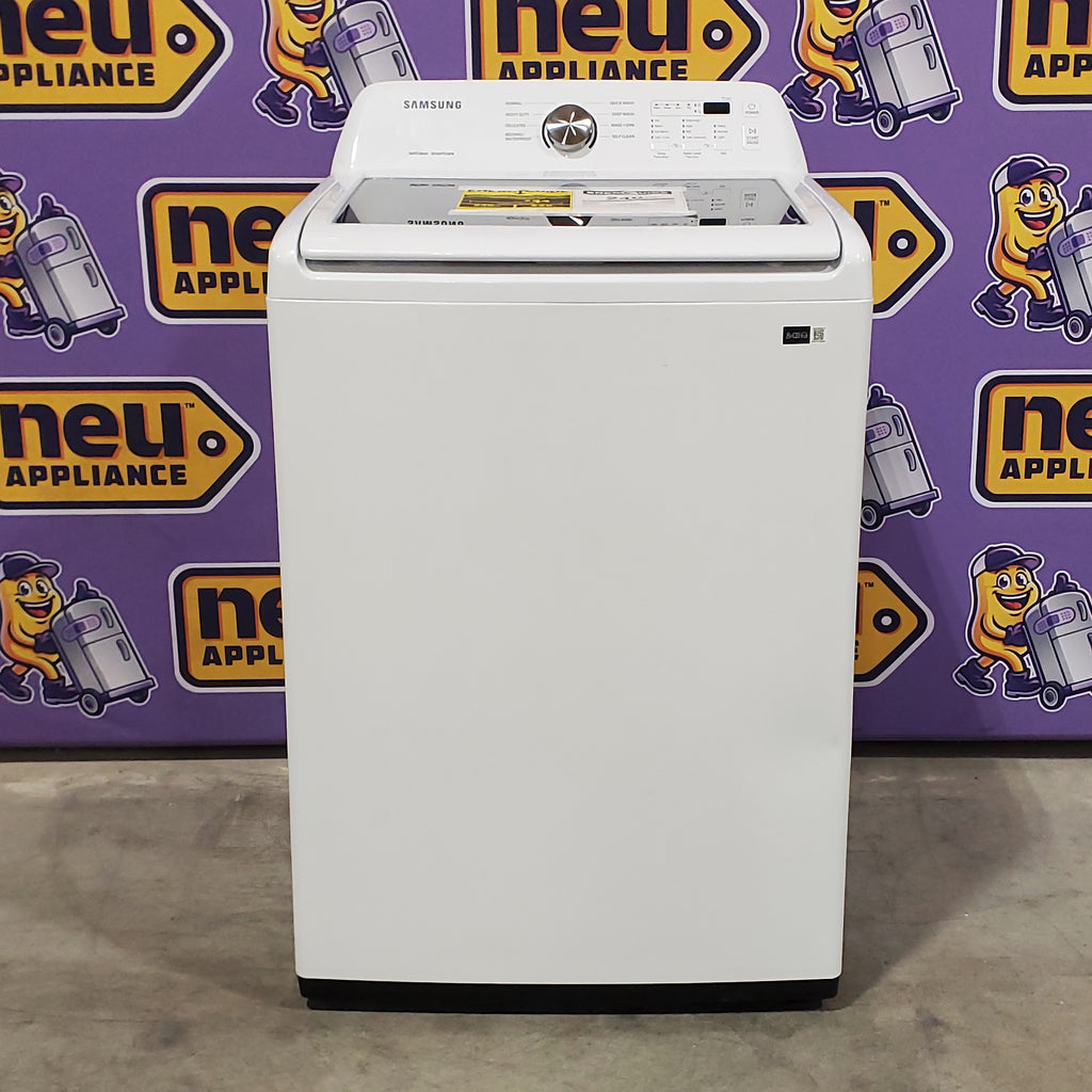 Pictures of Samsung 4.5 cu. ft. Top Load Washer with Vibration Reduction Technology+ in White WA45T3200AW - Scratch & Dent (Minor) and Samsung 7.2 cu. ft. Electric Dryer with Sensor Dry in White 16127 - DVE45T3200W - Open Box - Neu Appliance Outlet - Discount Appliance Outlet in Austin, Tx