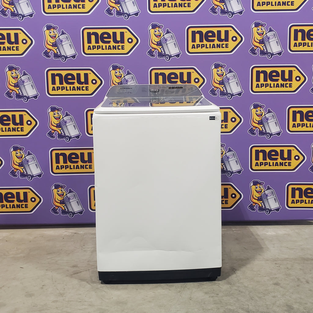 Pictures of Samsung White Top Load 5.0 Cu. Ft. Washer with Active Water Jet WA50R5200AW - Certified Refurbished and Samsung White Electric 7.4 Cu. Ft. Dryer with Sensor Dry DVE50R5200W - Open Box - Neu Appliance Outlet - Discount Appliance Outlet in Austin, Tx