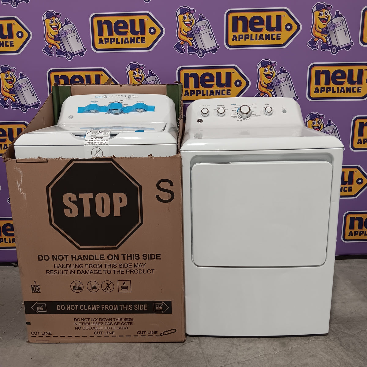 GE White Top Load 4.0 Cu. Ft. Capacity Washer with Stainless Steel Wash Basket GTW325ASWWW - New in Box and GE White Electric 7.2 Cu. Ft. Dryer with Aluminized Alloy Drum 16235 - GTD42EASJWW - Certified Refurbished