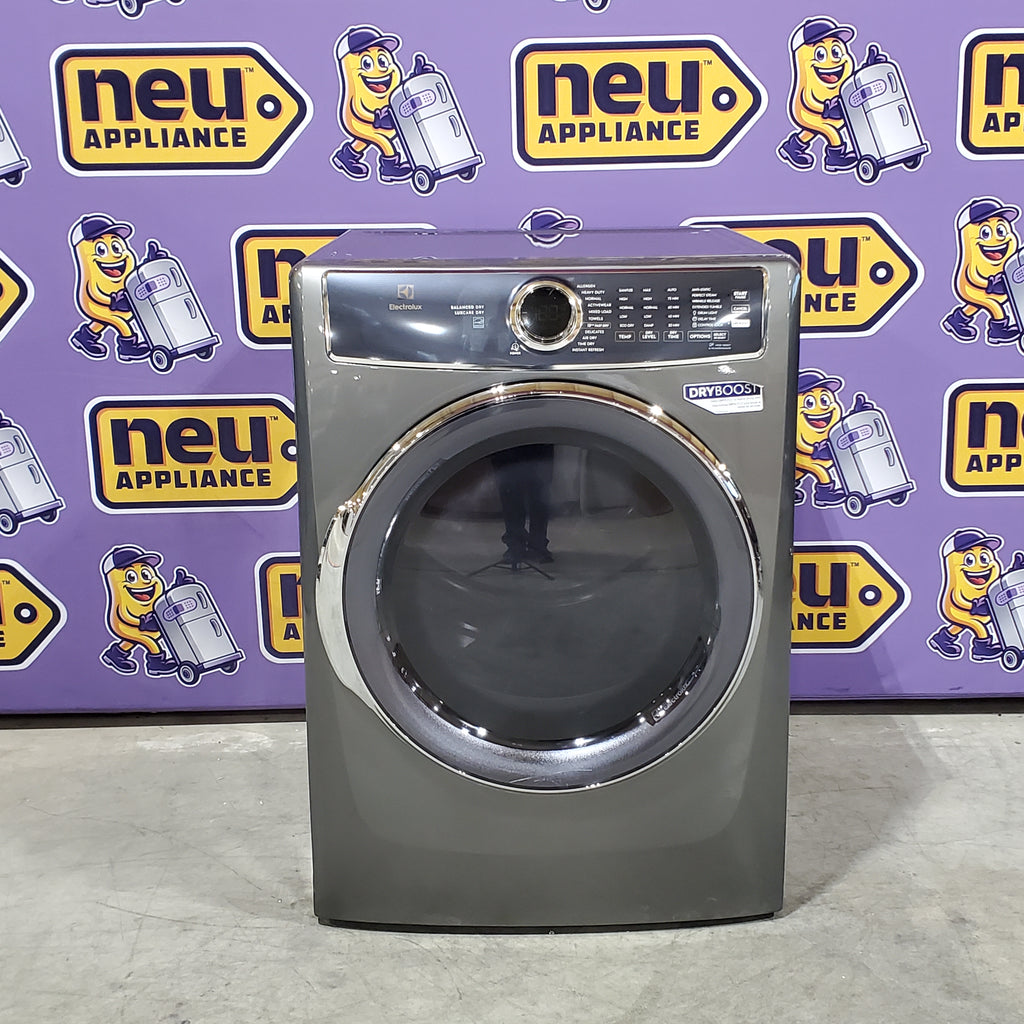 Electrolux Titanium Front Load 600 Series 4.5 Cu. Ft. Washer with Smartboost ELFW7637AT - Scratch & Dent (Minor) and Electrolux 8 cu. ft. vented Front Load Stackable 600 Series Electric Dryer with LuxCare Dry 16098 - ELFE7637AT - Scratch & Dent (Moderate)