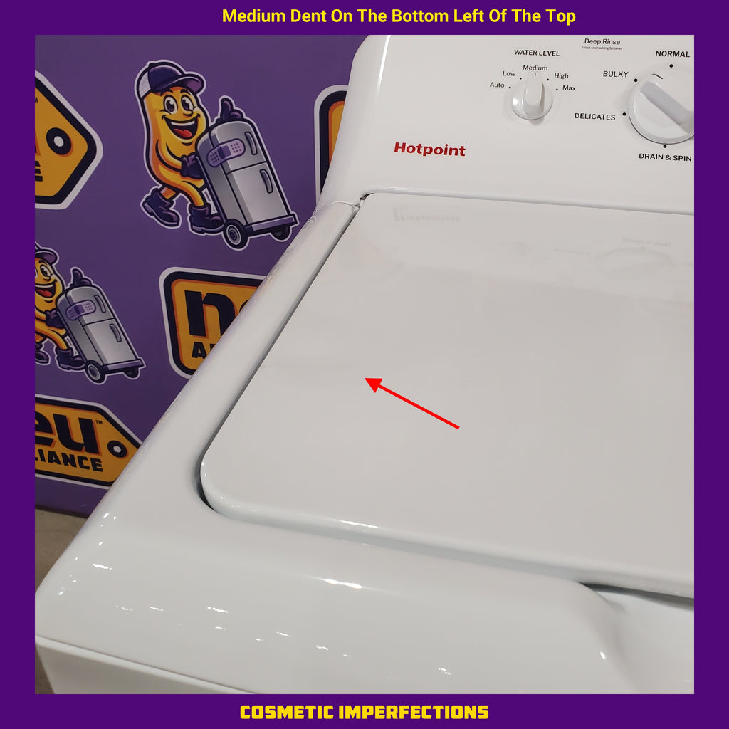 Pictures of Hotpoint® 4.0 cu. ft. Capacity Washer with Cold Plus and Water Level Control HTW265ASWWW - Scratch & Dent (Major) and Hotpoint 6.2 cu. ft. Capacity Electric Dryer with Up To 120 ft. Venting and Shallow Depth 16178 - HTX26EASWWW - Scratch & Dent (Minor) - Neu Appliance Outlet - Discount Appliance Outlet in Austin, Tx