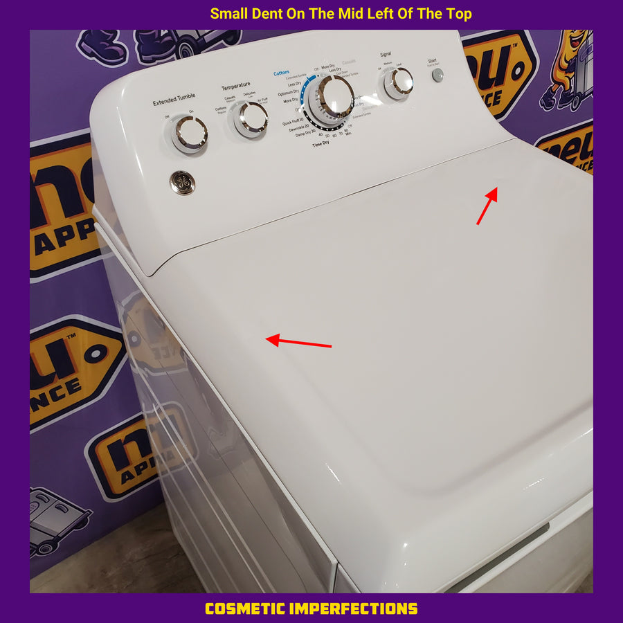 GE White Top Load 4.0 Cu. Ft. Capacity Washer with Stainless Steel Wash Basket GTW325ASWWW - New in Box and GE White Electric Aluminized Alloy Drum 7.2 Cu. Ft. Dryer with Sensor Dry and Extended Tumble 16210 - GTD45EASJWS - Certified Refurbished