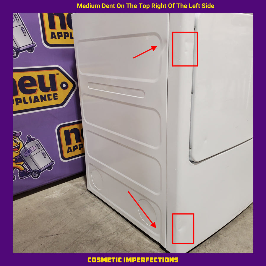 GE White Electric 7.2 Cu. Ft. Capacity Dryer with Up to 120 Ft. Venting and Reversible Door 31135SD247 - GTD38EASWWS - Scratch & Dent (Moderate)