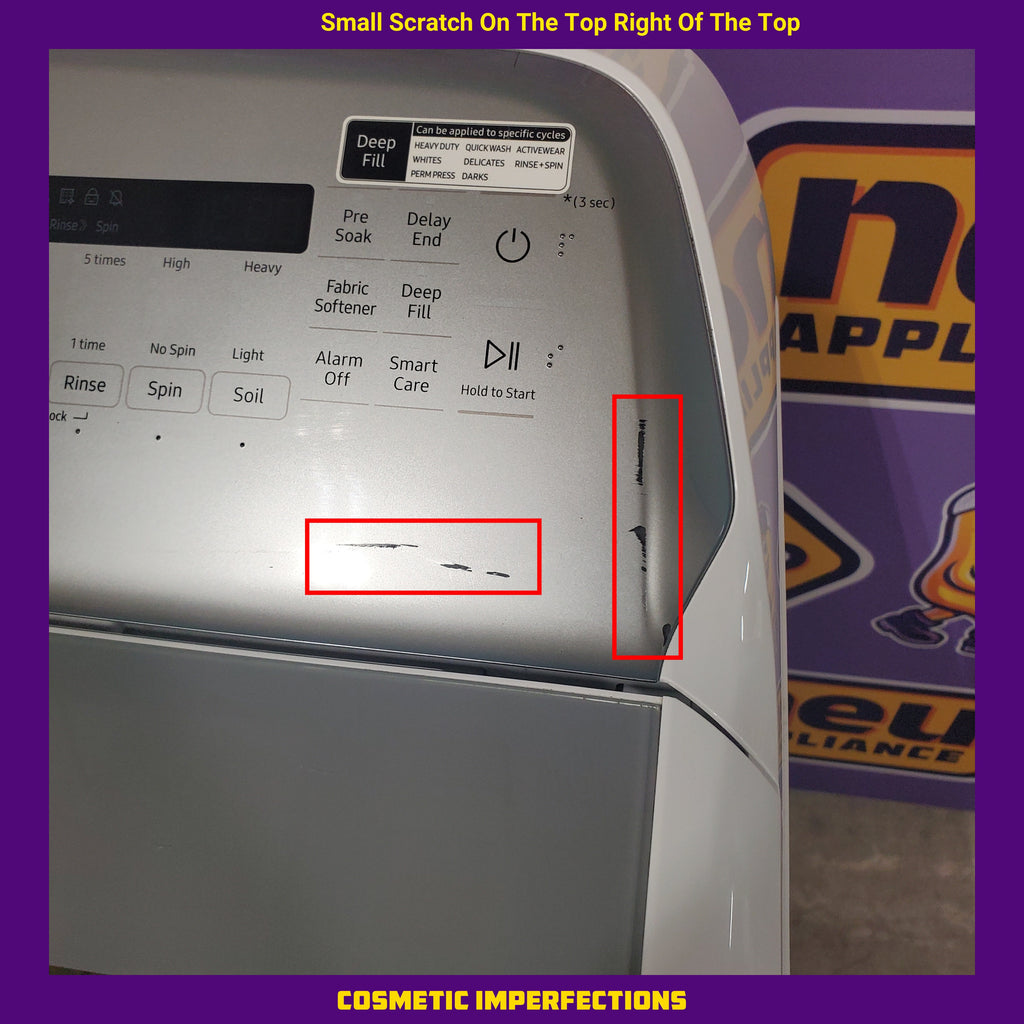 Pictures of Samsung White Top Load 5.0 Cu. Ft. Washer with Active Water Jet WA50R5200AW - Certified Refurbished and Samsung White Electric 7.4 Cu. Ft. Dryer with Sensor Dry DVE50R5200W - Scratch and Dent (Minor) - Neu Appliance Outlet - Discount Appliance Outlet in Austin, Tx