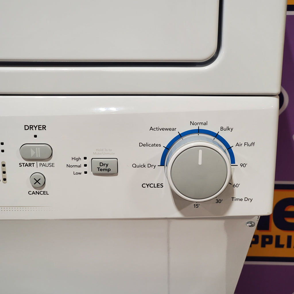 Frigidaire Electric Long Vent Stacked Laundry Center - 3.9 Cu. Ft Washer and 5.5 Cu. Ft. Dryer 4SD482 - FLCE7523AW - Scratch & Dent (Minor)
