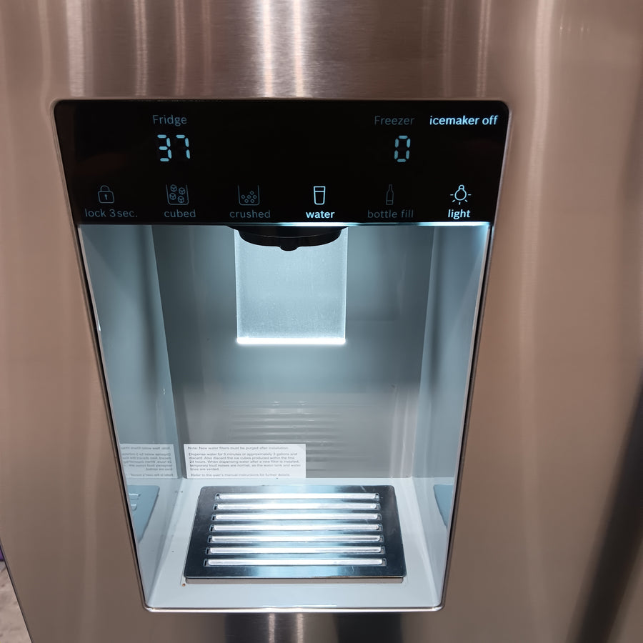 Bosch Fastest Ice Maker Standard-Depth 300 Series 26-cu ft 3-Door Smart Compatible French Door Refrigerator with Ice Maker with Water and Ice Dispenser in Stainless Steel B36FD31ENS - Scratch & Dent (Major)