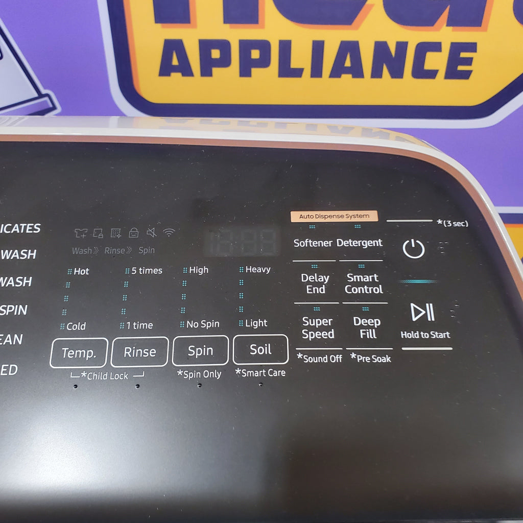 Pictures of Samsung Smart Top Load 5.5 Cu. Ft. with Auto Dispense Washer WA55CG7500AE - Open Box and Samsung 7.4 cu. ft. Vented Smart Gas Dryer in Ivory with Steam Sanitize+ DVG55CG7500E - Scratch & Dent (Minor) - Neu Appliance Outlet - Discount Appliance Outlet in Austin, Tx