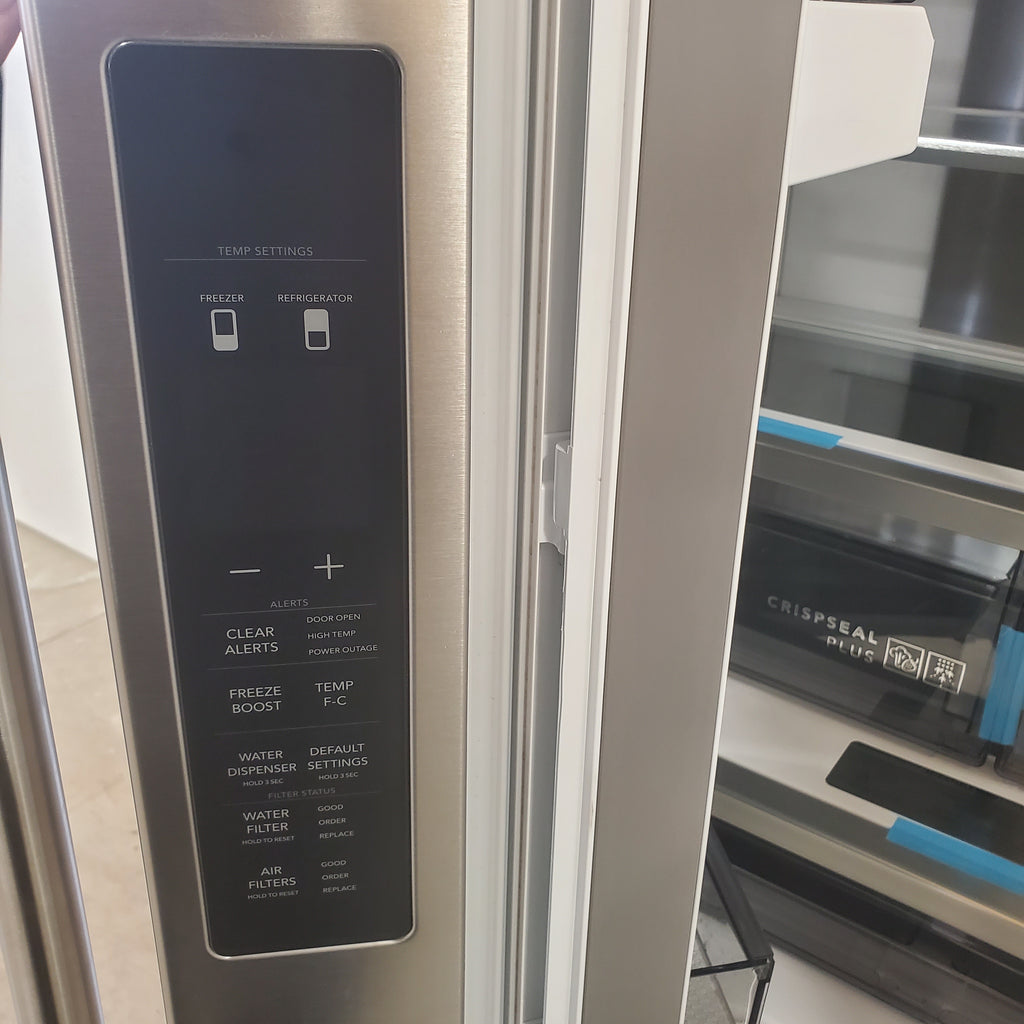 Pictures of Frigidaire Professional Stainless Steel Counter Depth 3 Door French Door 23 Cu. Ft. Refrigerator with Adjustable Temperature Drawer and CrispSeal Plus Crispers PRFG2383AFC - Scratch and Dent (Minor) - Neu Appliance Outlet - Discount Appliance Outlet in Austin, Tx