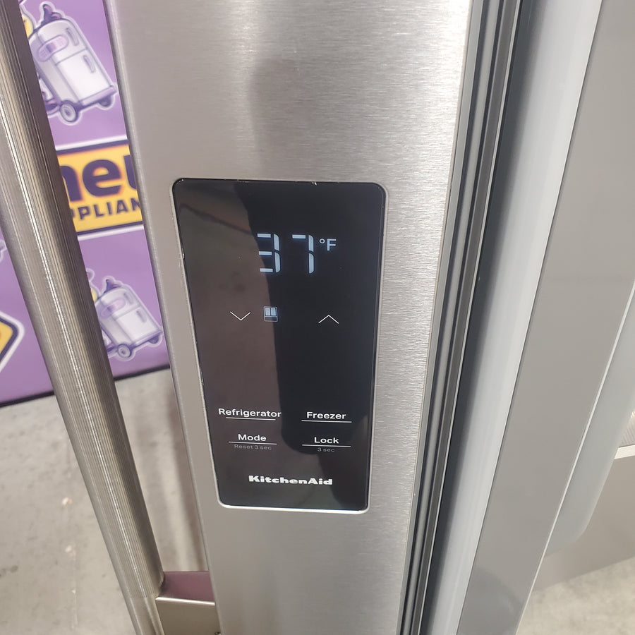 KitchenAid 36 in. 30 cu. ft. Standard Depth French Door Refrigerator in PrintShield Stainless with Exterior Water and Ice KRFF436SPS - Scratch & Dent (Minor)