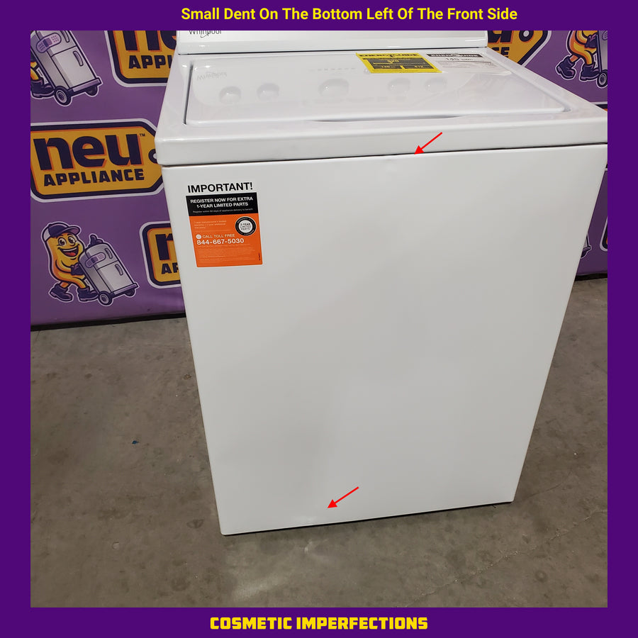 Whirlpool Top Load 3.5 Cu. Ft. Washer with Deep Water Wash Option WTW4816FW - Scratch & Dent (Major) and Whirlpool White Gas 7.0 Cu. Ft. Vented Dryer with Wrinkle Shield Option and AutoDry Drying System WGD4815EW - Scratch & Dent (Major)