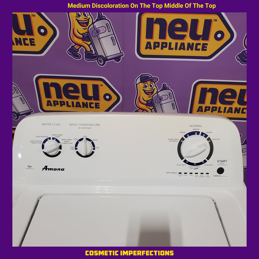 Amana Top Load 3.5 Cu. Ft. Washer with Dual Action Agitator, Porcelain Tub, and Late Lid Lock NTW4516FW - Certified Refurbished