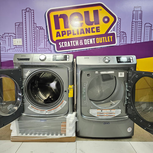 Pictures of Maytag Metallic Slate Front Load 4.8 Cu. Ft. Washer with Extra Power MHW6630HC - New in Box and Maytag 7.3-cu ft Stackable Vented Electric Dryer Energy Star Certified MED5630HC - Scratch & Dent - Minor - Neu Appliance Outlet - Discount Appliance Outlet in Austin, Tx