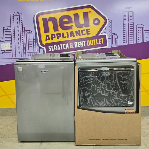 Pictures of Maytag Metallic Slate 5.3 cu. ft. Smart Capable ENERGY STAR Top Load Washing Machine with Extra Power MVW7232HC - Scratch and Dent (Minor) and Maytag Metallic Slate Electric 7.4 Cu. Ft. Dryer with Extra Power MED7230HC - New in Box - Neu Appliance Outlet - Discount Appliance Outlet in Austin, Tx