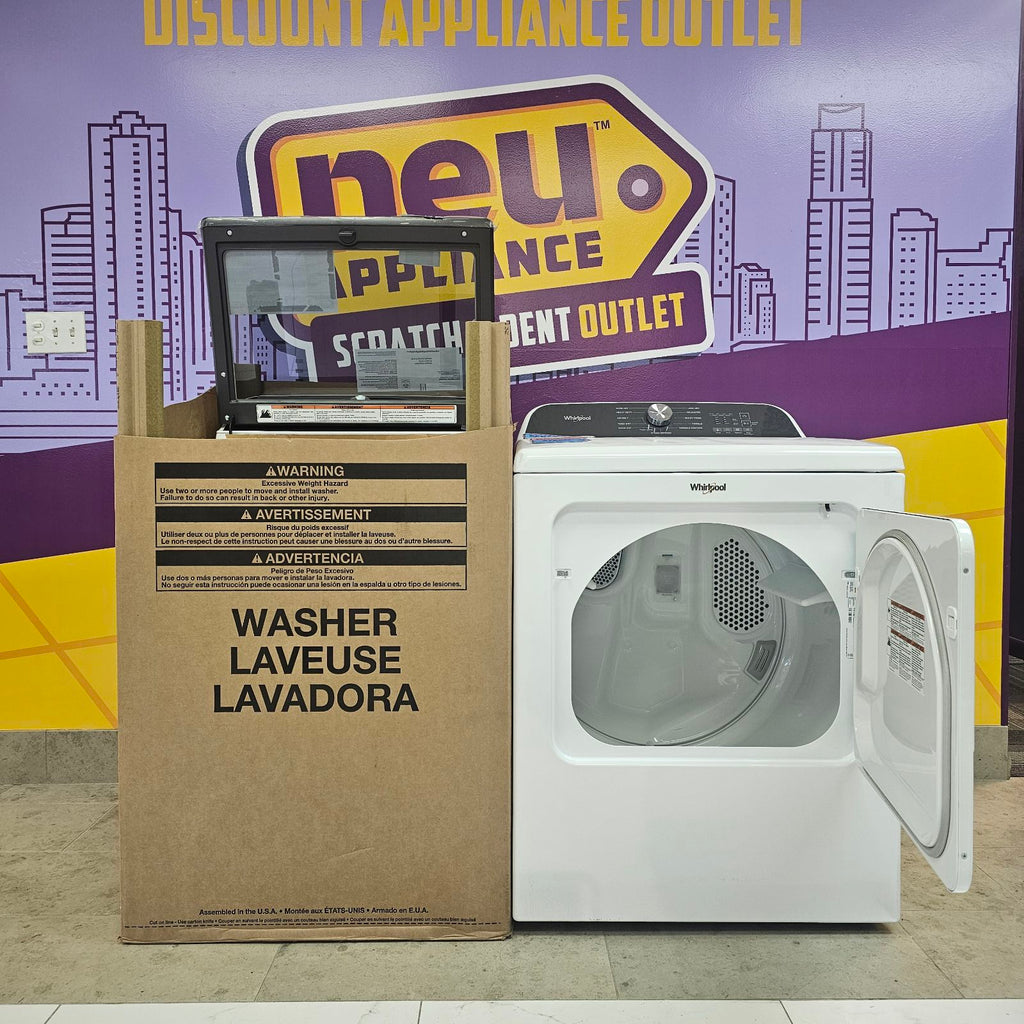 Pictures of Whirlpool White Top Load 5.3 Cu. Ft. Washer with Deep Water Wash WTW6150PW - New in Box and Whirlpool White Electric 7.0 Cu. Ft. Dryer with Moisture Sensing and Steam Refresh Cycle WED6150PW - Scratch and Dent (Minor) - Neu Appliance Outlet - Discount Appliance Outlet in Austin, Tx