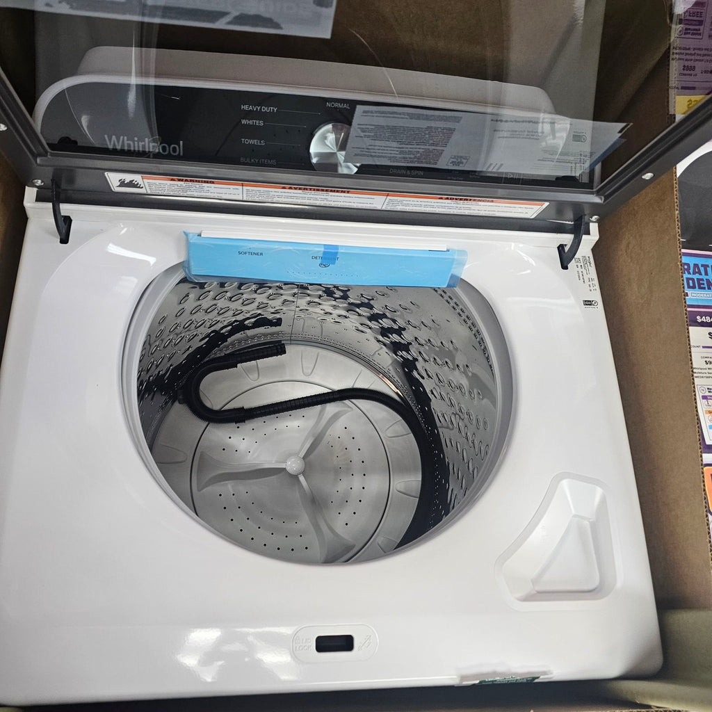 Pictures of Whirlpool White Top Load 5.3 Cu. Ft. Washer with Deep Water Wash WTW6150PW - New in Box and Whirlpool White Electric 7.0 Cu. Ft. Dryer with Moisture Sensing and Steam Refresh Cycle WED6150PW - Scratch and Dent (Minor) - Neu Appliance Outlet - Discount Appliance Outlet in Austin, Tx