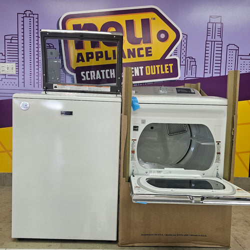 Pictures of Maytag White Smart Top Load 5.3 Cu. Ft. Washer with Extra Power and Built- In Faucet MVW7230HW - Certified Refurbished and Maytag White Smart Electric 7.4 Cu. Ft. Dryer with Extra Power MED7230HW - New in Box - Neu Appliance Outlet - Discount Appliance Outlet in Austin, Tx