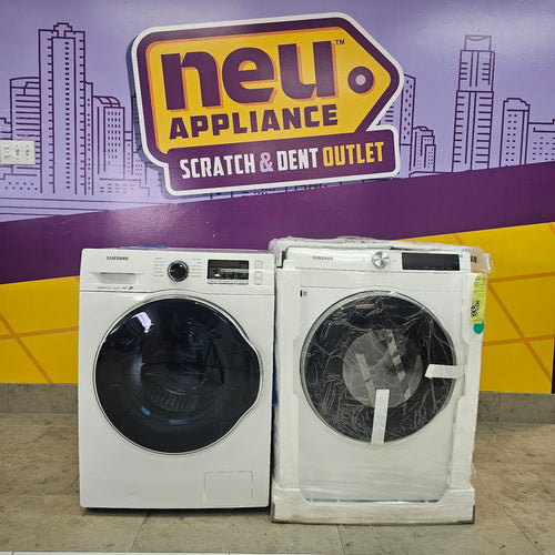 Pictures of Samsung White 2.2 cu. ft. Compact Front Load Washer with Super Speed WW2K6800AW - Scratch and Dent (Minor) and Samsung White Electric 4.0 Cu. Ft. Dryer with AI Smart Dial DV25B6900EW - New in Box - Neu Appliance Outlet - Discount Appliance Outlet in Austin, Tx