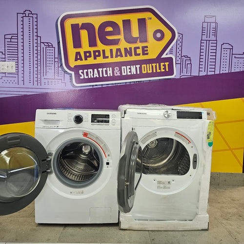 Pictures of Samsung White 2.2 cu. ft. Compact Front Load Washer with Super Speed WW2K6800AW - Scratch and Dent (Minor) and Samsung White Electric 4.0 Cu. Ft. Dryer with AI Smart Dial DV25B6900EW - New in Box - Neu Appliance Outlet - Discount Appliance Outlet in Austin, Tx