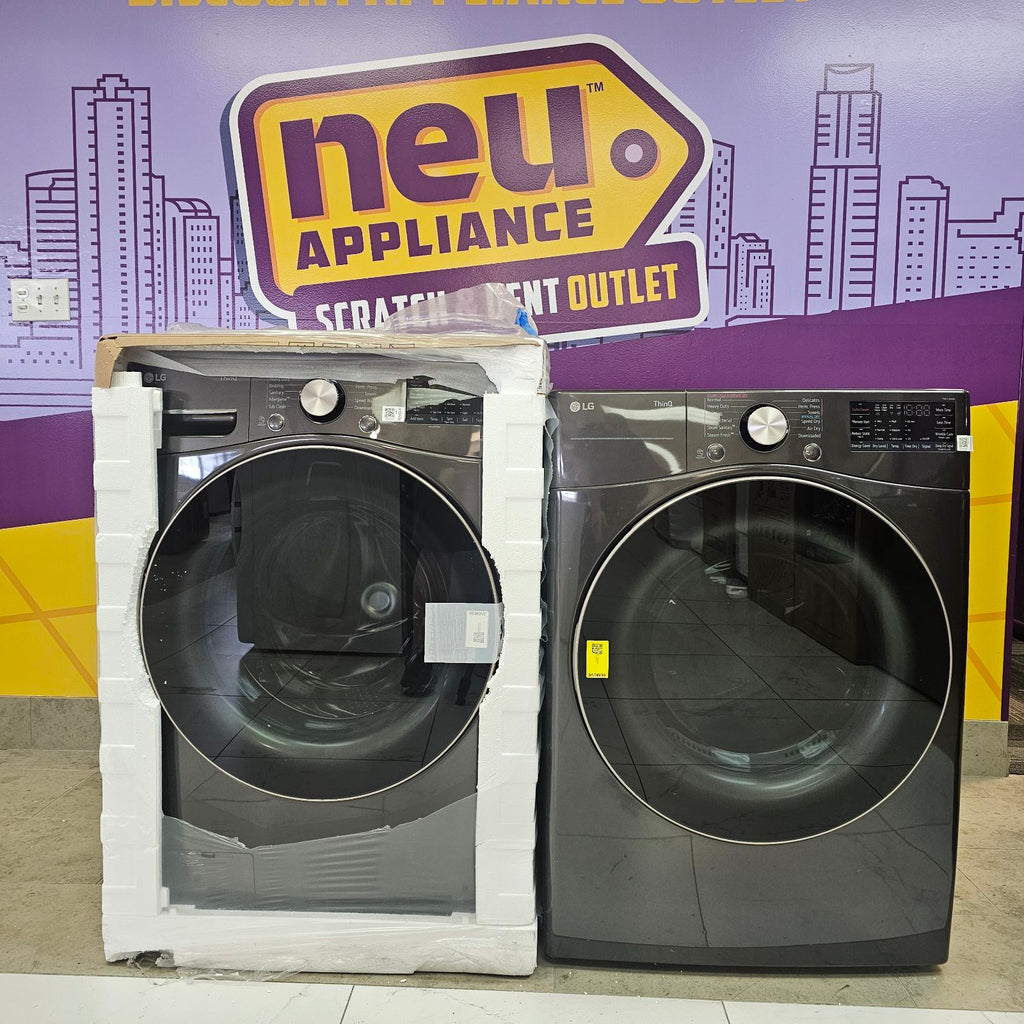 Pictures of LG Black Steel 4.5 Cu. Ft. Front Load Washer with TurboWash360 WM4000HBA - New in Box and LG Black Steel Smart Wi-Fi Enabled Front Load Electric 7.4 Cu. Ft. Dryer with TurboSteam and Built-In Intelligence DLEX4000B - Open Box - Neu Appliance Outlet - Discount Appliance Outlet in Austin, Tx
