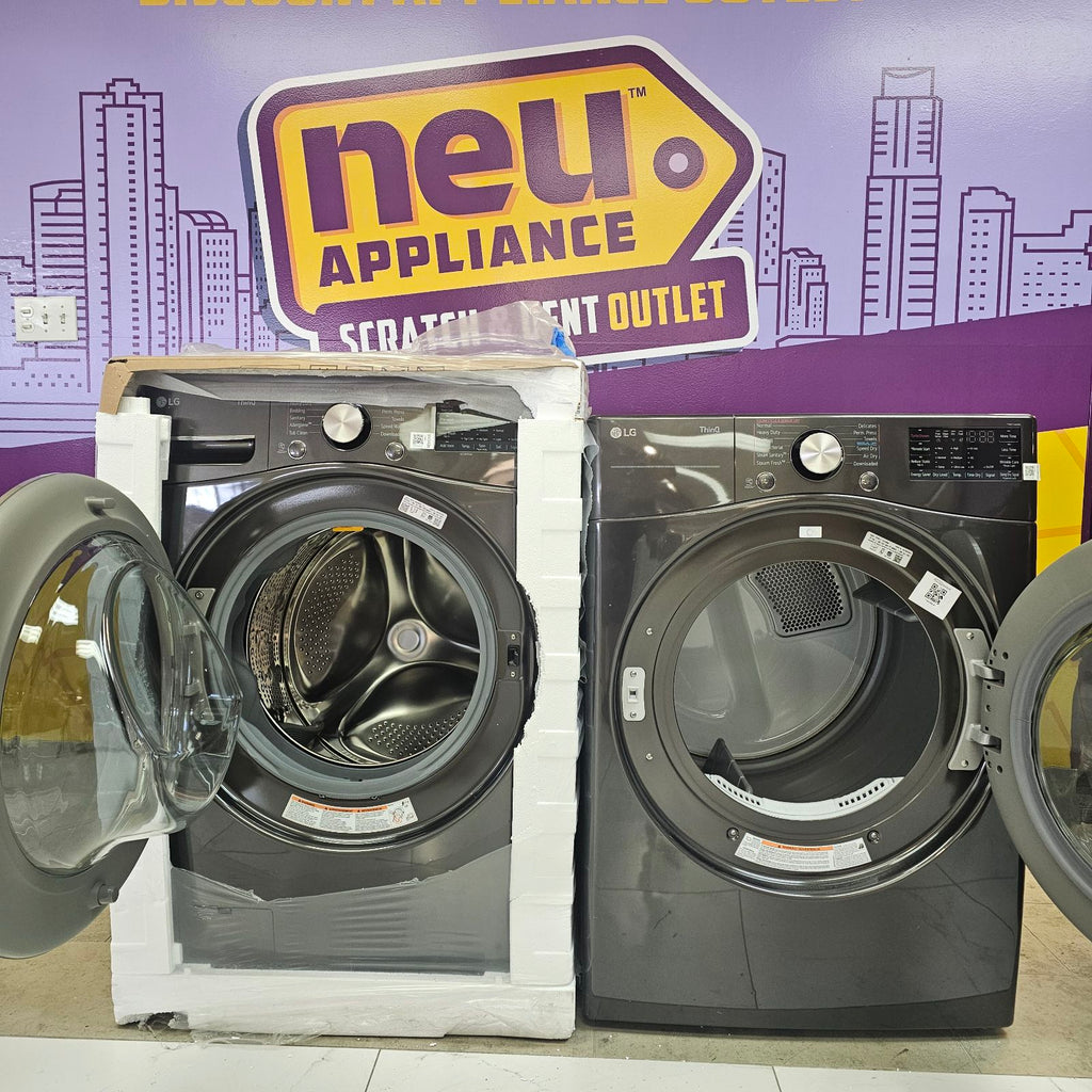 Pictures of LG Black Steel 4.5 Cu. Ft. Front Load Washer with TurboWash360 WM4000HBA - New in Box and LG Black Steel Smart Wi-Fi Enabled Front Load Electric 7.4 Cu. Ft. Dryer with TurboSteam and Built-In Intelligence DLEX4000B - Open Box - Neu Appliance Outlet - Discount Appliance Outlet in Austin, Tx