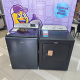 Maytag 5.2 cu. ft. Pet Pro Top Load Washer in Midnight Steel with Agitator, Extra Power MTW7205RF - Open Box and Maytag Volcano Black Pet Pro 7.0 cu. ft. Electric Dryer with XL Lint Trap and Steam 16290 - MED6500MBK - Scratch & Dent (MInor)