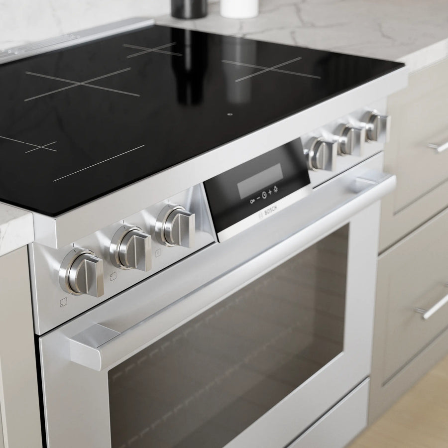 Bosch 800 Series 36 in. 3.7 cu ft. 5 Burner Slide-In Industrial Pro Style Induction Range w/ Convection Pro in Stainless Steel HIS8655U - Scratch & Dent (Minor)