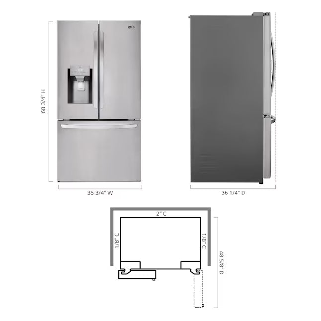 LG 28 cu. ft. 3 Door French Door, Ice and Water with Single Ice Maker in Printproof Stainless Steel LRFS28XBS - Scratch & Dent (Moderate)