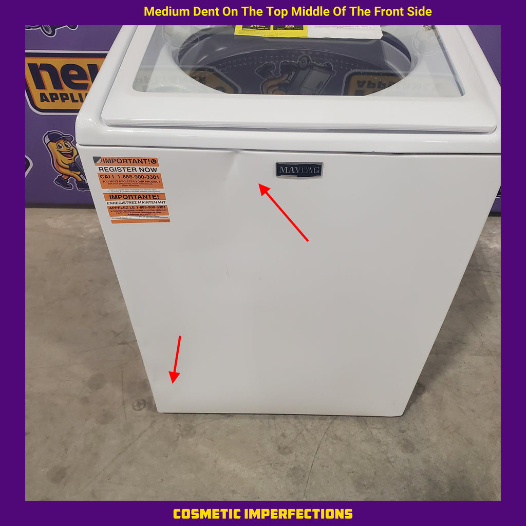 Pictures of Maytag Top Load 4.8 Cu. Ft. Washer with Extra Power MVW5430MW - Scratch and Dent (Moderate) and Maytag Front Load Wrinkle Prevent Electric 7.0 Cu. Ft. Dryer with End of Cycle Signal MED4500MW - Open Box - Neu Appliance Outlet - Discount Appliance Outlet in Austin, Tx